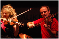 Donnell Leahy and Natalie MacMaster at Milwaukee Irish Fest - August 15, 2009.  Photo by James Fidler.