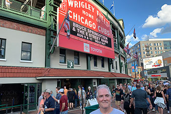 Pat in front of the Marquee in front of Wrigley Field